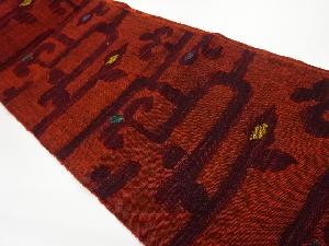 リサイクル　手織り真綿紬抽象唐草模様織出し名古屋帯